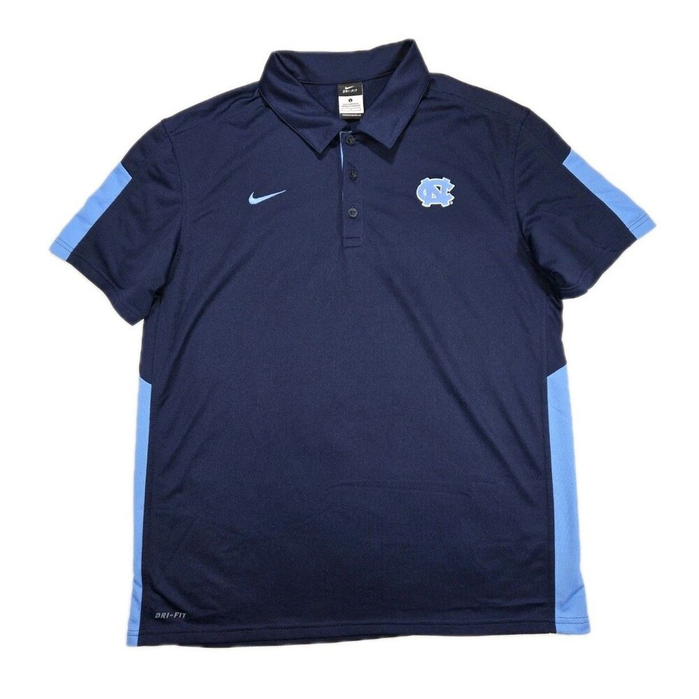 Mens Nike DriFit North Carolina Tar Heels Short Sleeve Polo Shirt Blue Large